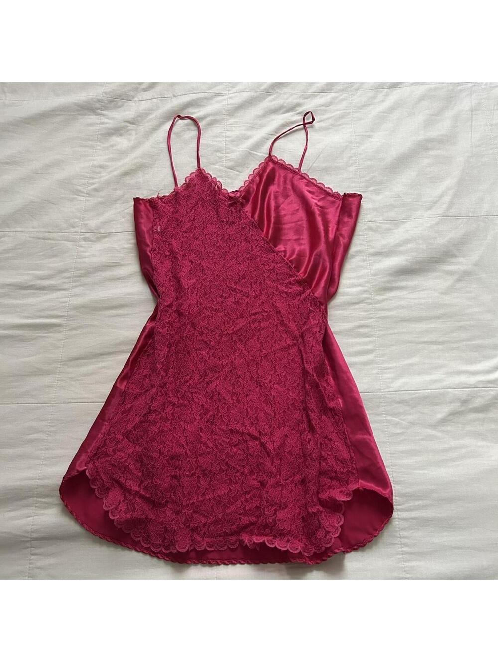 Vintage Hot Pink Lace Slip Dress Size XL